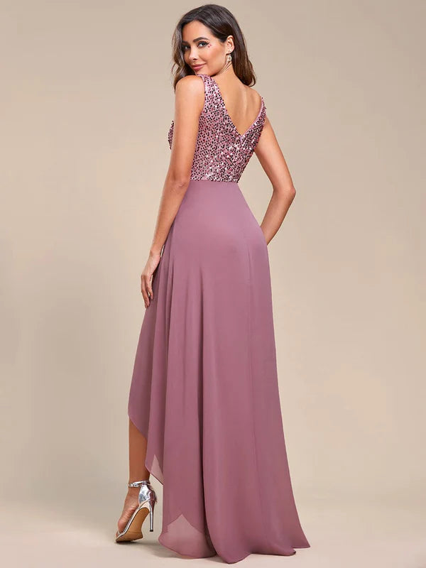 Sexy High-Low Maxi Chiffon Evening Dresses with Sequin