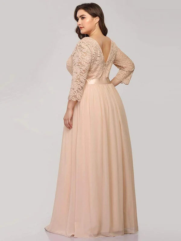 Plus Size Long Lace Sleeve Formal Evening Gowns