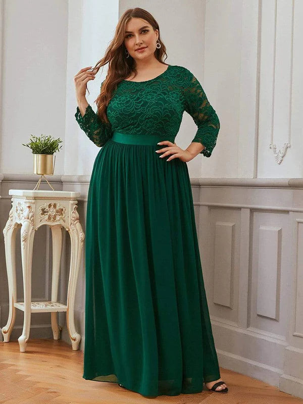 Plus Size Long Lace Sleeve Formal Evening Gowns