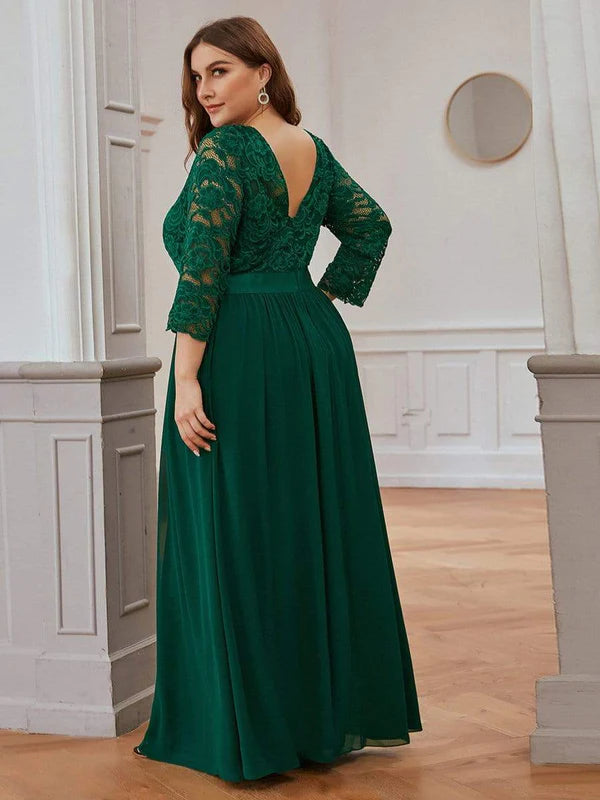 Plus Size Long Lace Sleeve Formal Evening Gowns