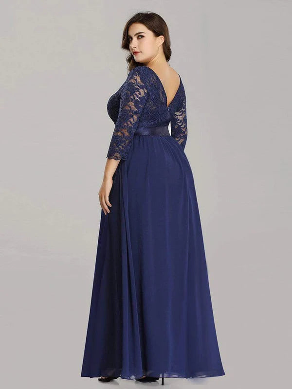Plus Size Long Lace Sleeve Formal Evening Gowns