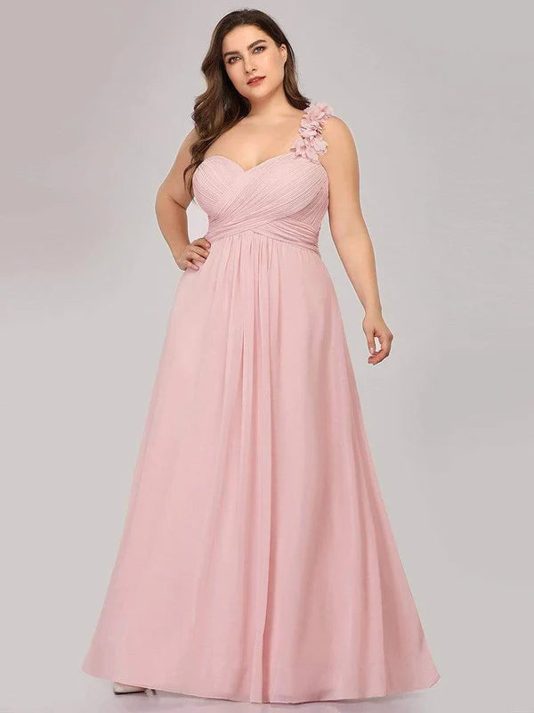 Plus Size One Shoulder Long Chiffon Bridesmaid Dress