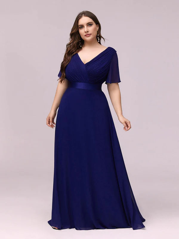 Plus Size Simple Empire Waist Flutter Sleeve Evening Dress