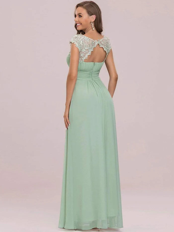 Elegant Lace Cap Sleeve Maxi Long Chiffon Bridesmaid Dress/Evening  Dresses