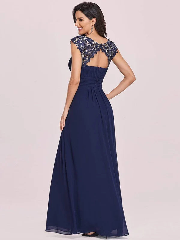 Elegant Maxi Long Lace Bridesmaid Dress with Cap Sleeve