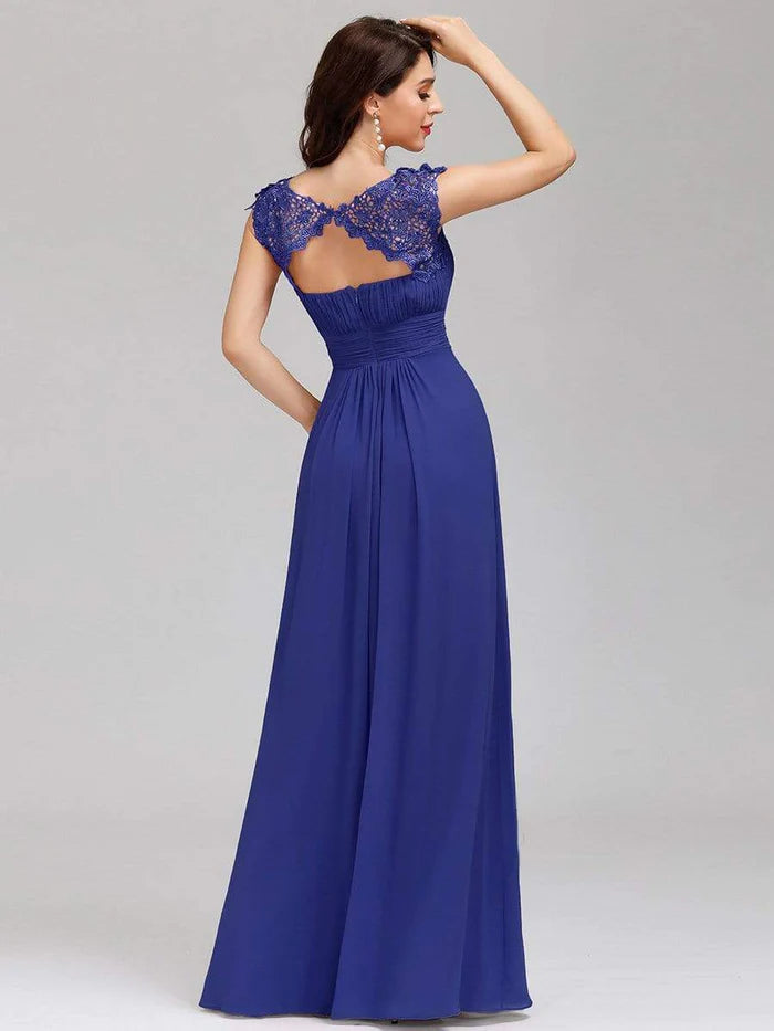 Elegant Lace Cap Sleeve Maxi Long Chiffon Bridesmaid Dress/Evening  Dresses