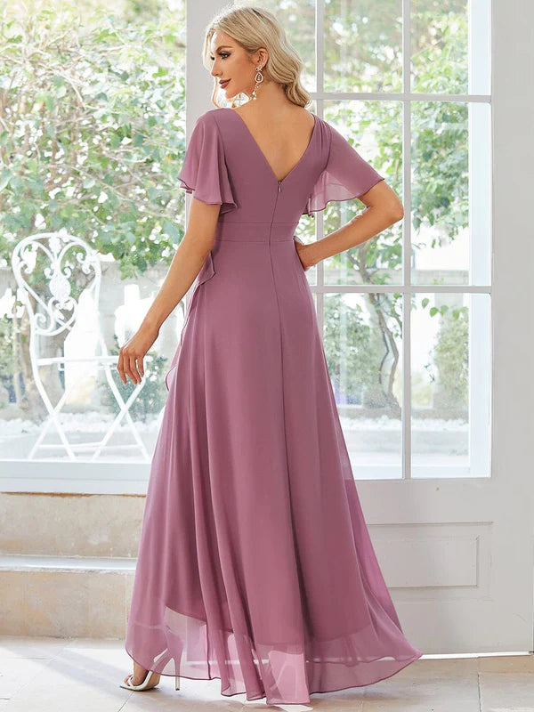 Charming Chiffon Bridesmaid Dress with Lotus Leaf Hemline