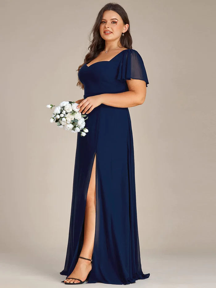 Plus Size Sweetheart A-Line High Slit Maxi Chiffon Bridesmaid Dress/Prom  Dresses
