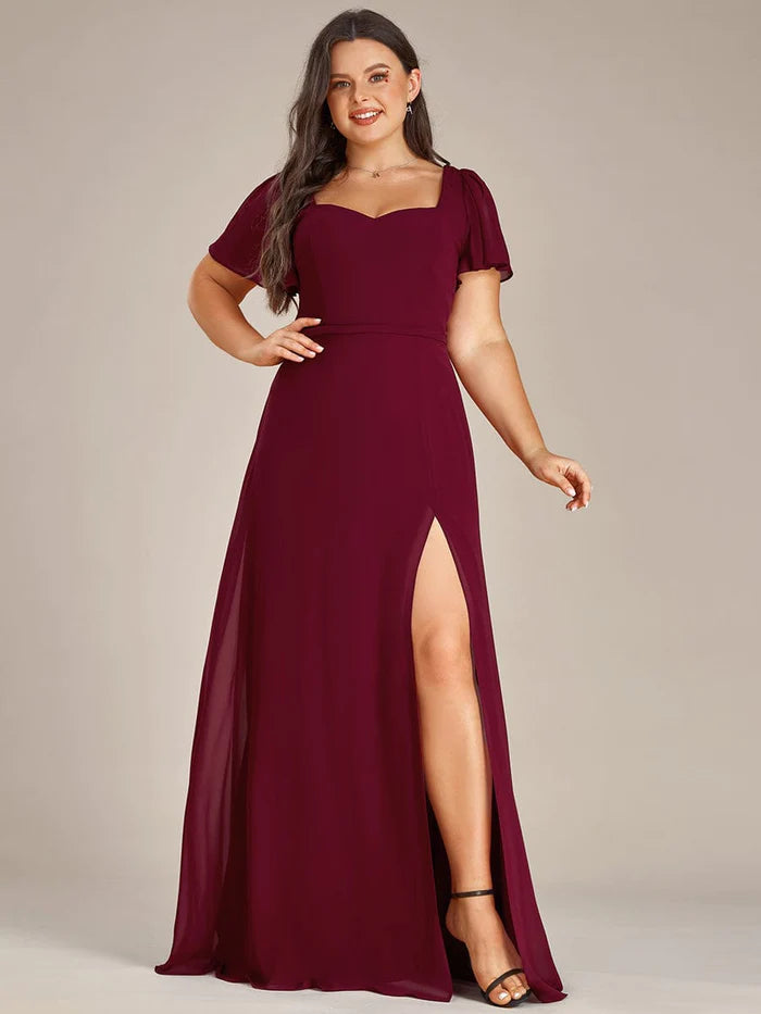 Plus Size Sweetheart A-Line High Slit Maxi Chiffon Bridesmaid Dress/Prom  Dresses