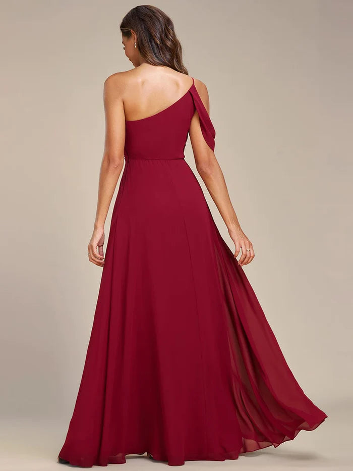 Asymmetrical One-Shoulder Sleeveless Chiffon Bridesmaid Dress/Prom Dresses