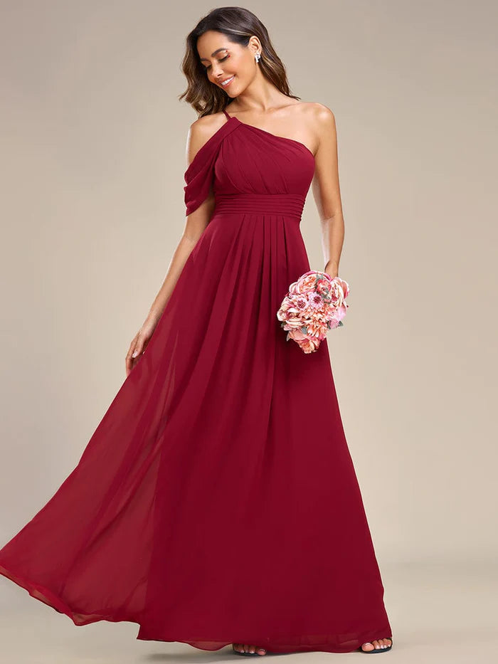 Asymmetrical One-Shoulder Sleeveless Chiffon Bridesmaid Dress/Prom Dresses