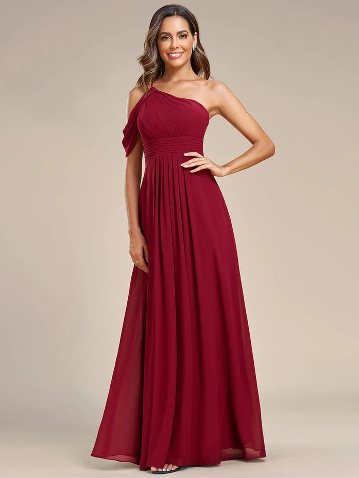 Asymmetrical One-Shoulder Sleeveless Chiffon Bridesmaid Dress/Prom Dresses