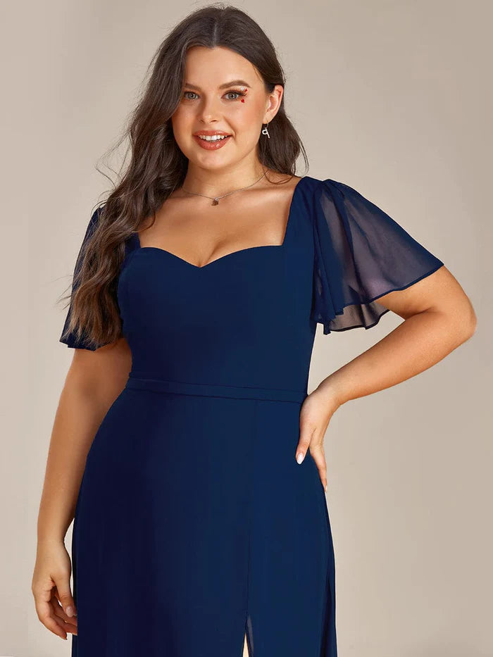 Plus Size Sweetheart A-Line High Slit Maxi Chiffon Bridesmaid Dress/Prom  Dresses