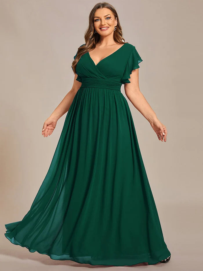 Plus Size Chiffon Pleated A-Line Back Cutout Bridesmaid Dress/Prom  Dresses