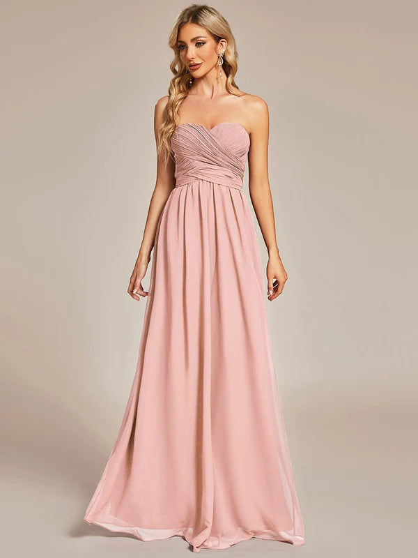 Convertible Chiffon Pleated Strapless Tie-Waist Bridesmaid Dress