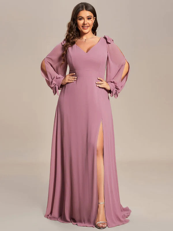 Plus Size Open Lantern Sleeve A-Line Bridesmaid Dress