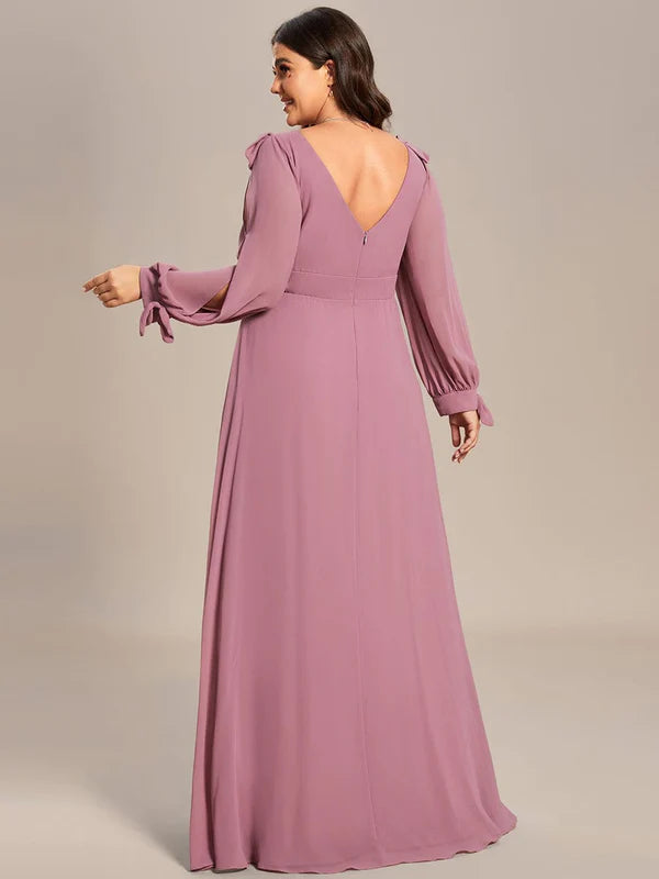 Plus Size Open Lantern Sleeve A-Line Bridesmaid Dress