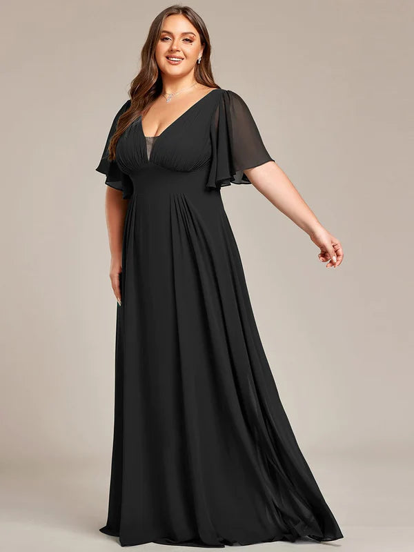 Plus Size Chiffon A-Line Double V-Neck Empire Waist Bridesmaid Dress