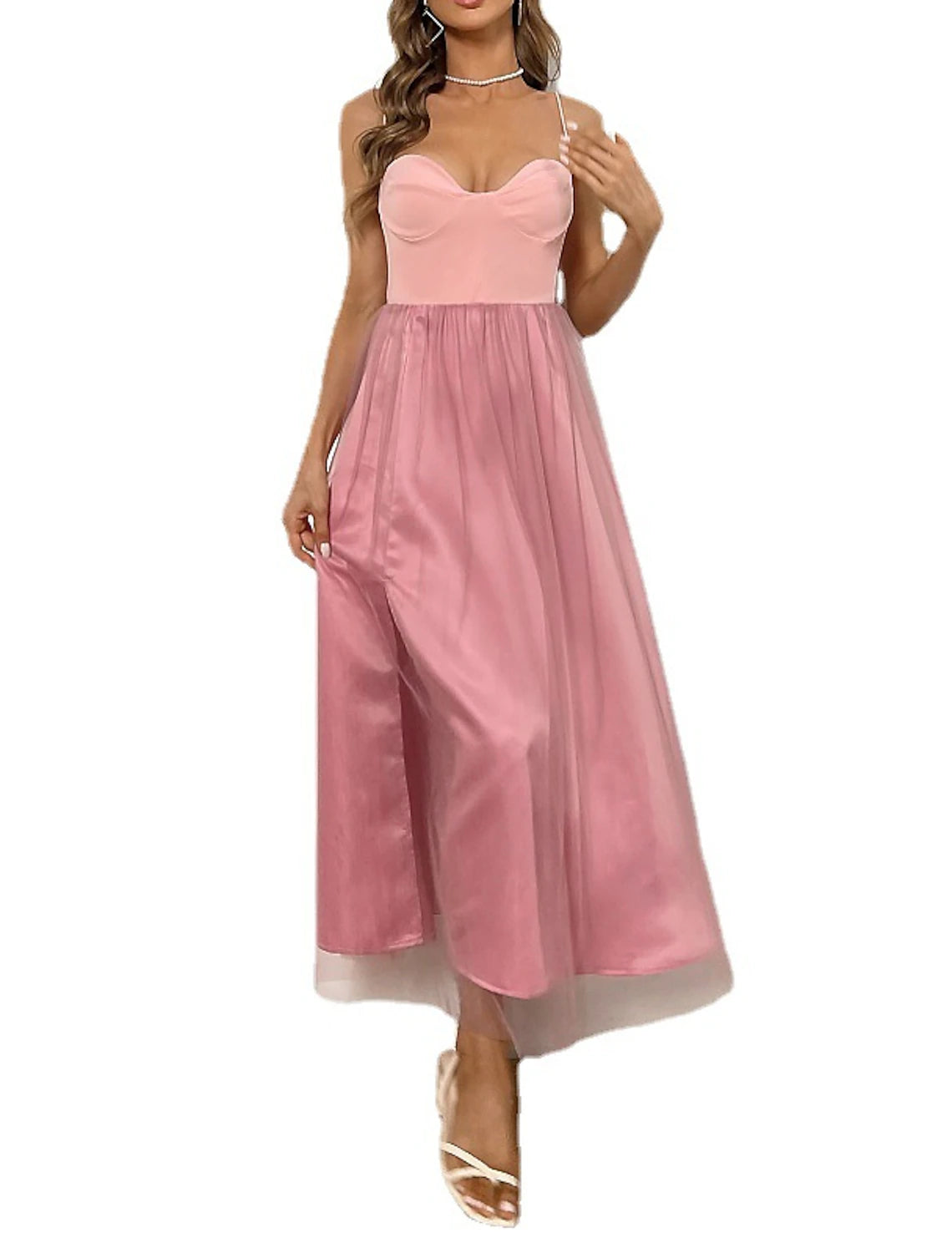 Women's Party Dress Homecoming Dress Wedding Guest Dress Midi Dress Black White Pink Sleeveless Pure Color Mesh Summer Spring Fall Spaghetti Strap Party Wedding Guest Birthday Evening Party