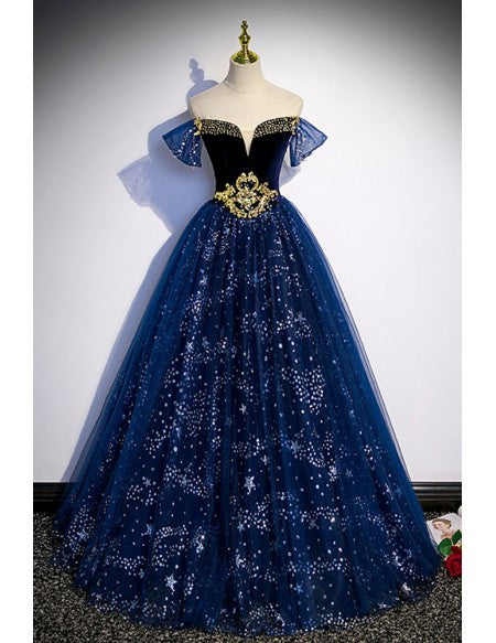 Fantasy Blue Ballgown Tulle Prom Dress with Bling