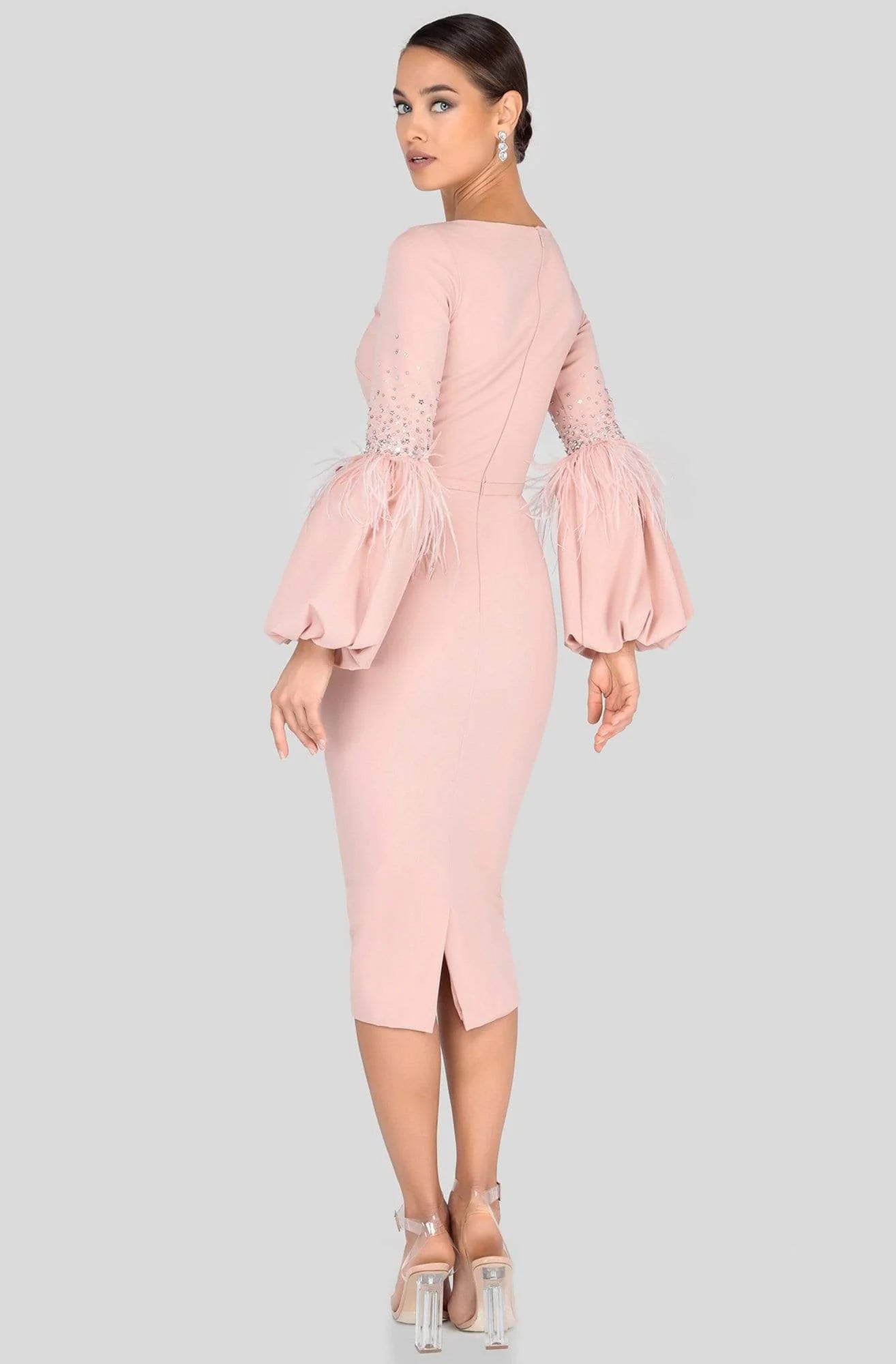 Fringe Sleeve Plunging Sheath Dress