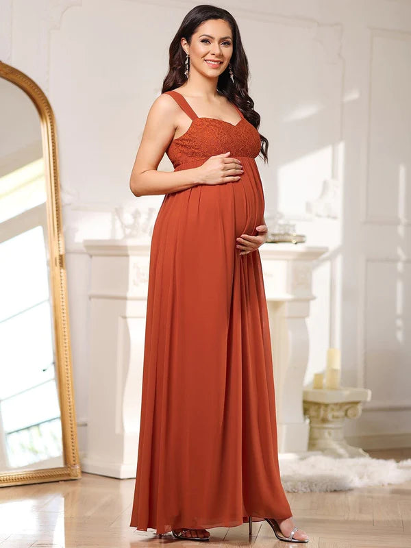 Empire Waist Floral Lace Chiffon Maternity Dress