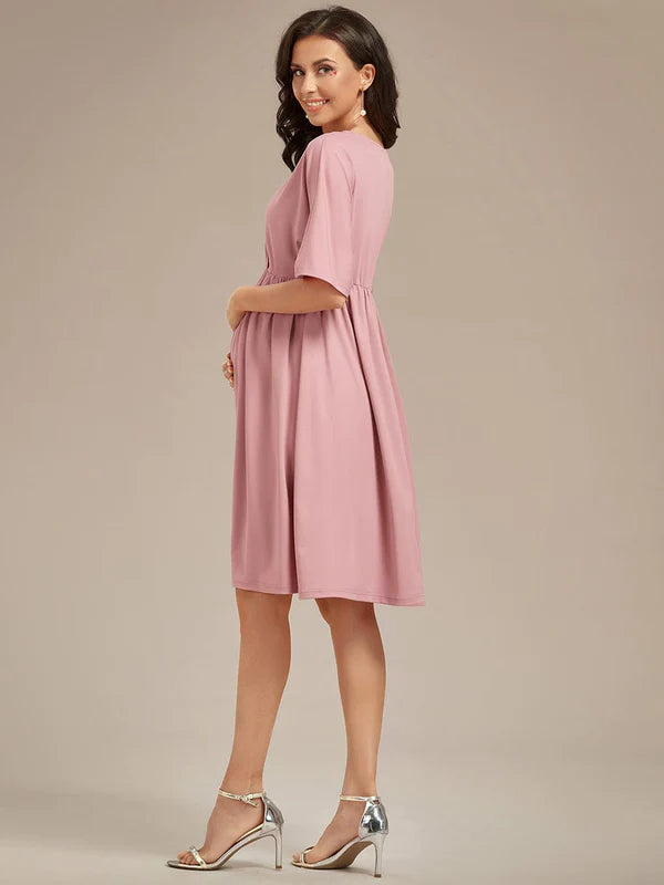 Loose V-Neck Half Sleeve Knee Length Maternity Dress