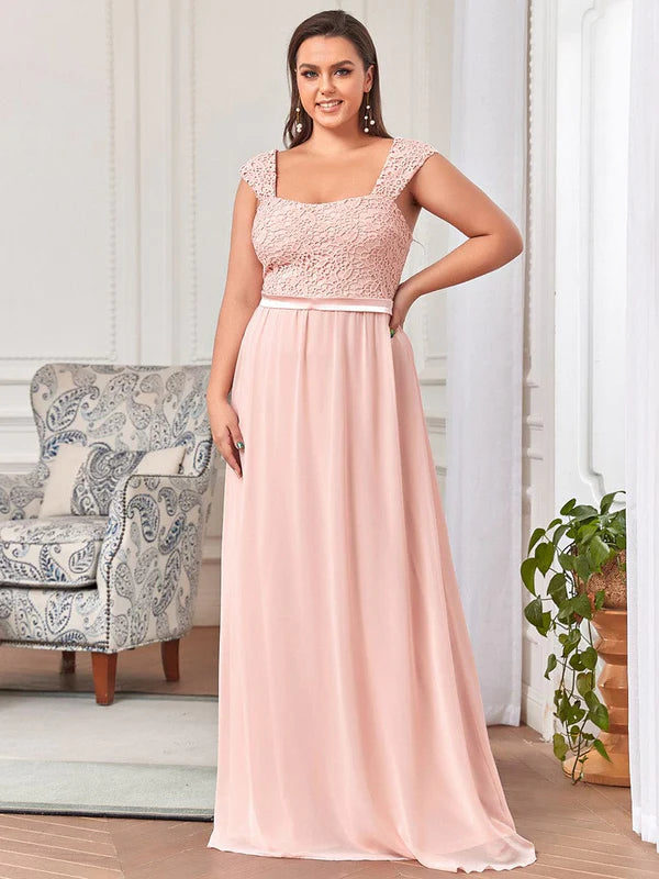 Custom Size Elegant A Line Long Chiffon Bridesmaid Dress With Lace Bodice