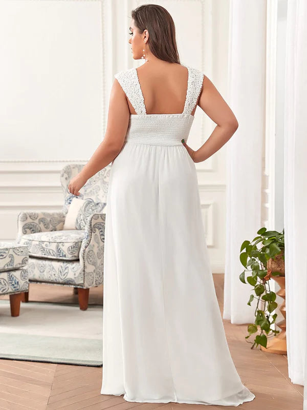 Custom Size Elegant A Line Long Chiffon Bridesmaid Dress With Lace Bodice