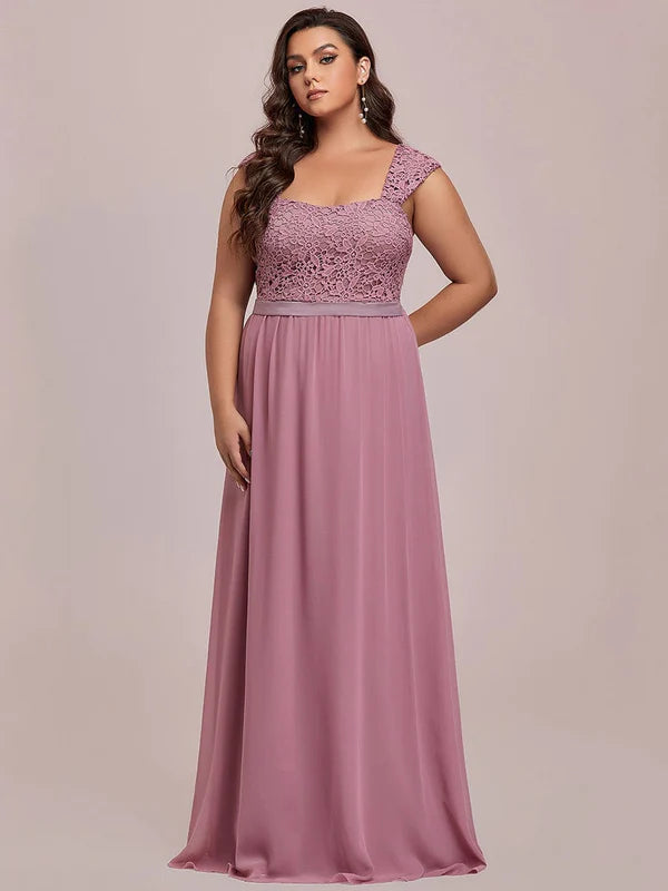 Custom Size Elegant A Line Long Chiffon Bridesmaid Dress With Lace Bodice