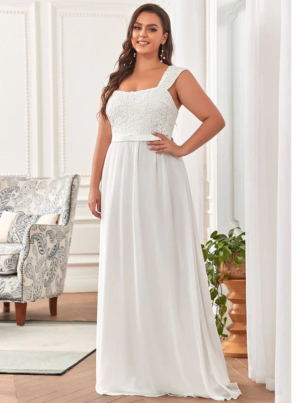 Custom Size Elegant A Line Long Chiffon Bridesmaid Dress With Lace Bodice