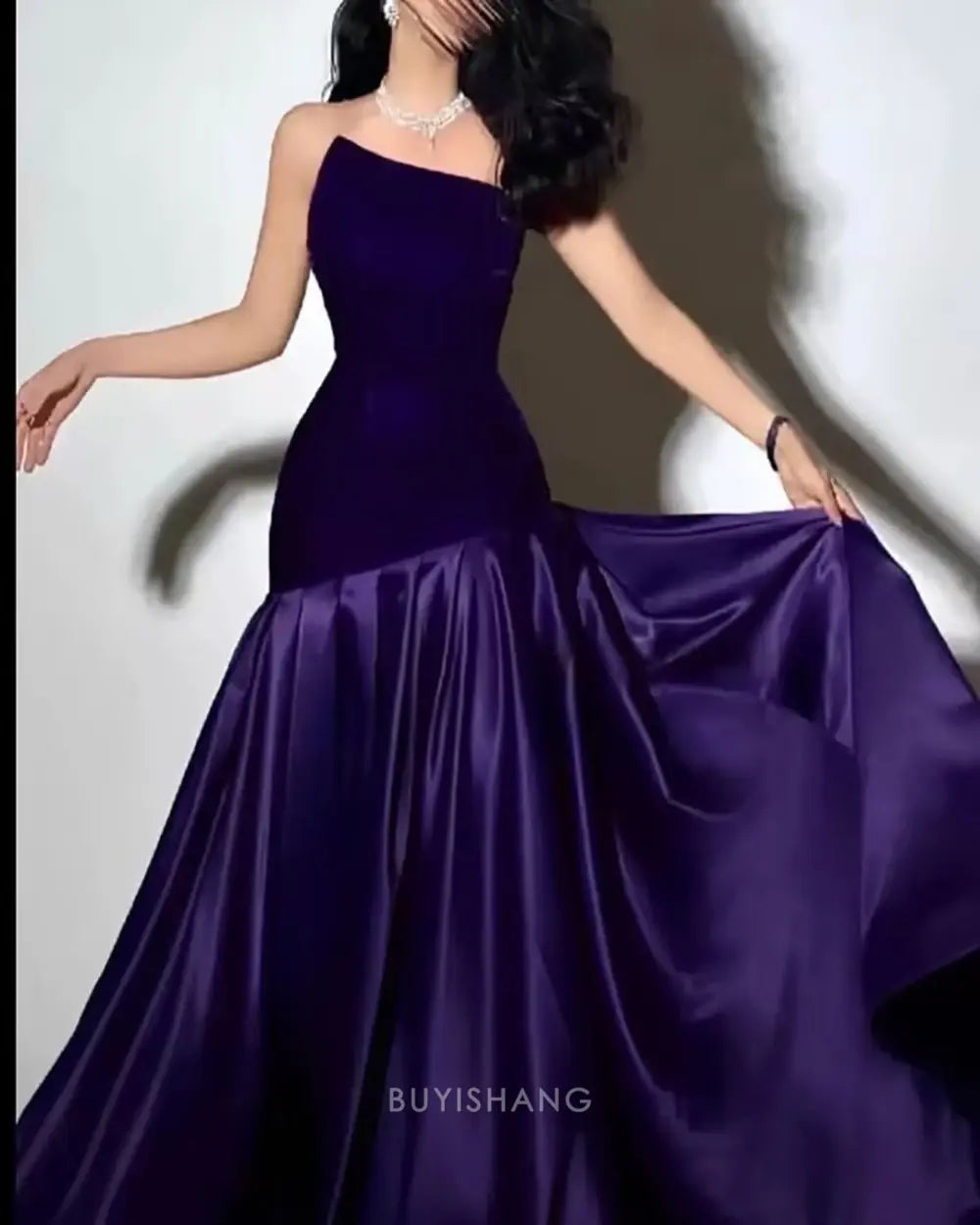Elegant A-Line Asymmetrical Neck Velvet Mermaid Maxi Dress Prom Dresses