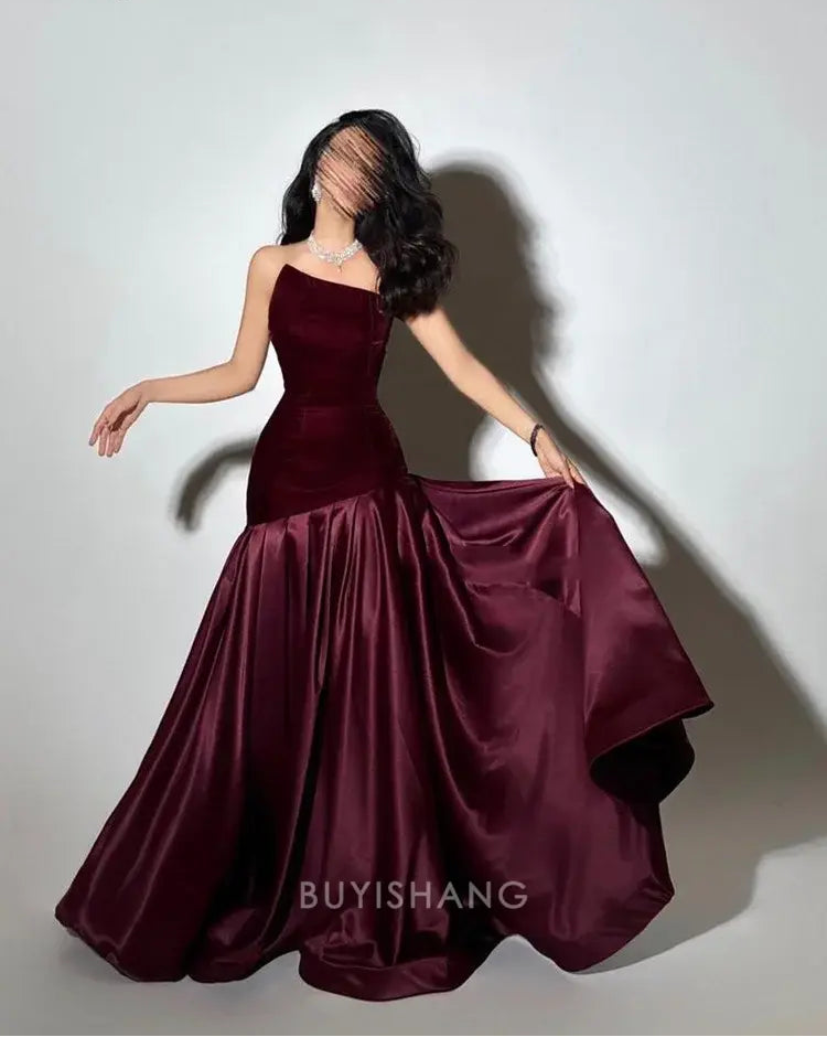 Elegant A-Line Asymmetrical Neck Velvet Mermaid Maxi Dress Prom Dresses