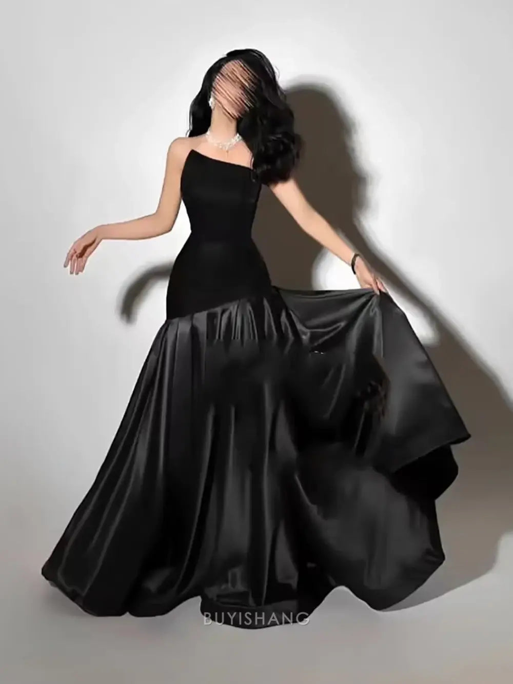 Elegant A-Line Asymmetrical Neck Velvet Mermaid Maxi Dress Prom Dresses