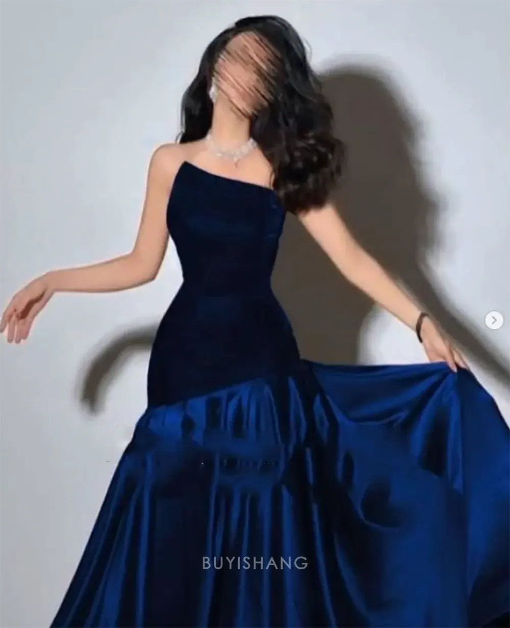 Elegant A-Line Asymmetrical Neck Velvet Mermaid Maxi Dress Prom Dresses