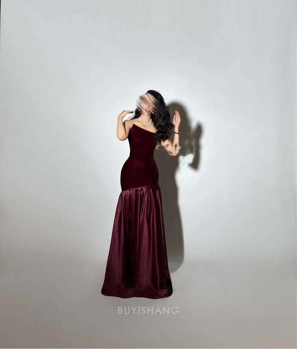 Elegant A-Line Asymmetrical Neck Velvet Mermaid Maxi Dress Prom Dresses