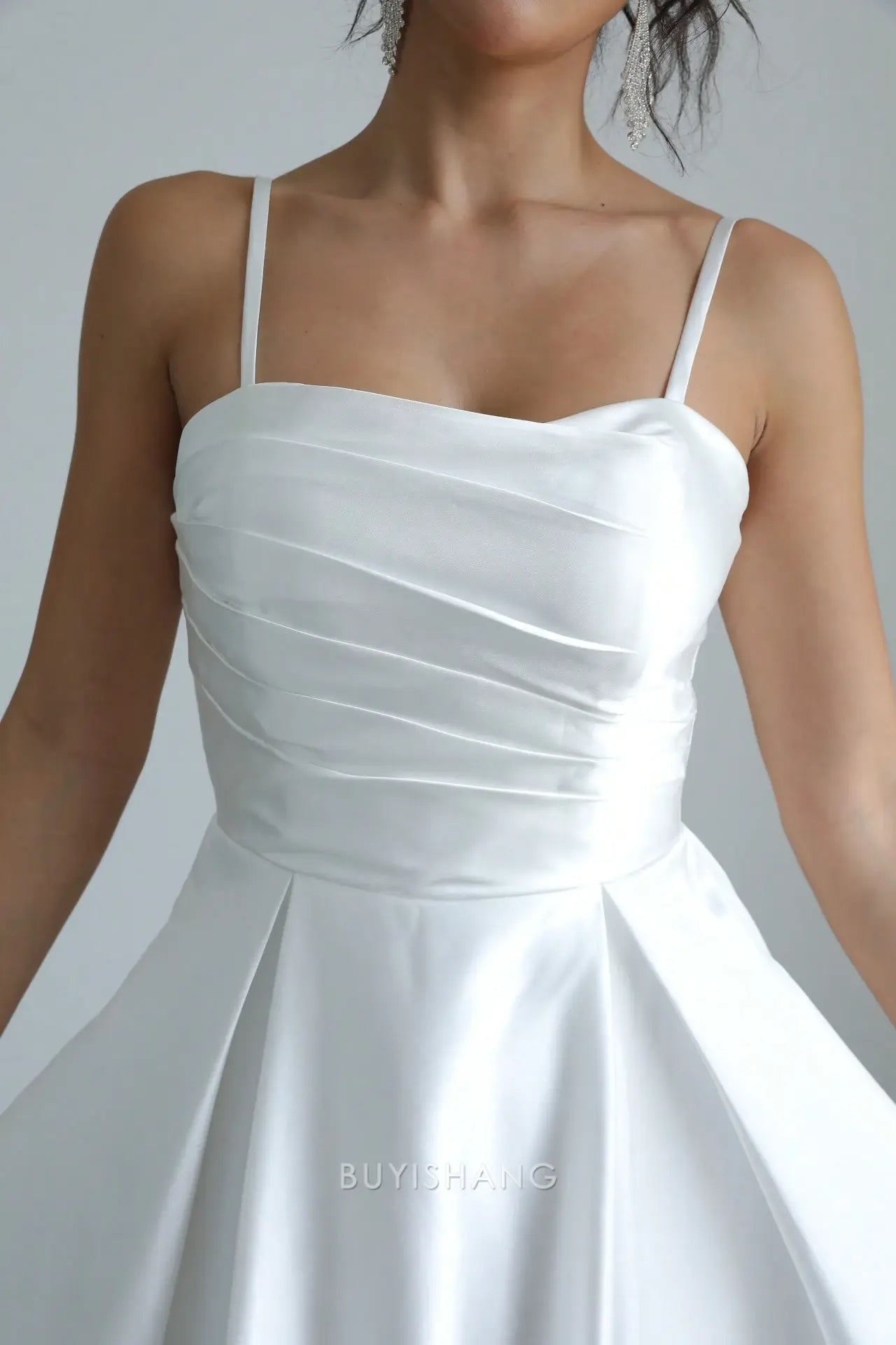 Elegant A-Line Spaghetti Straps Sleeveless Lace Up Tea-Length Prom Dress