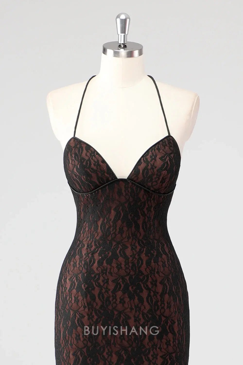 Elegant Black Spaghetti Straps Halter Neck Lace Mermaid Maxi Dress Backless Formal Dress Prom Dress