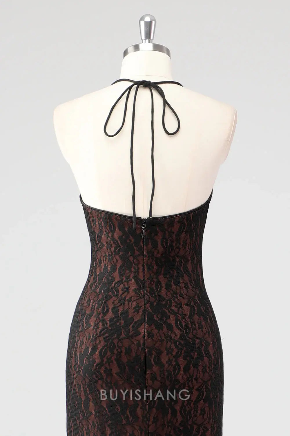 Elegant Black Spaghetti Straps Halter Neck Lace Mermaid Maxi Dress Backless Formal Dress Prom Dress