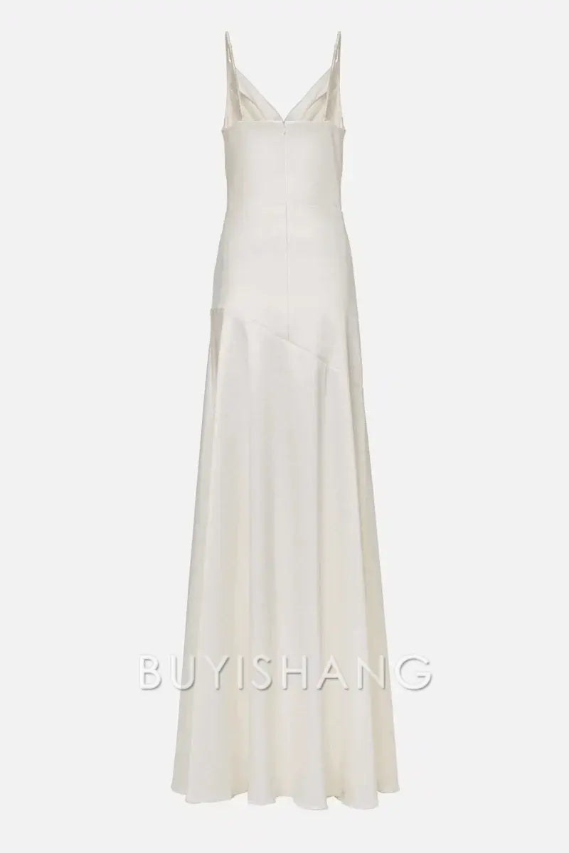 Buyishang Elegant Gorgeous Mermaid Spaghetti Straps Floor-length White Slit Evening Dress Prom Dresses