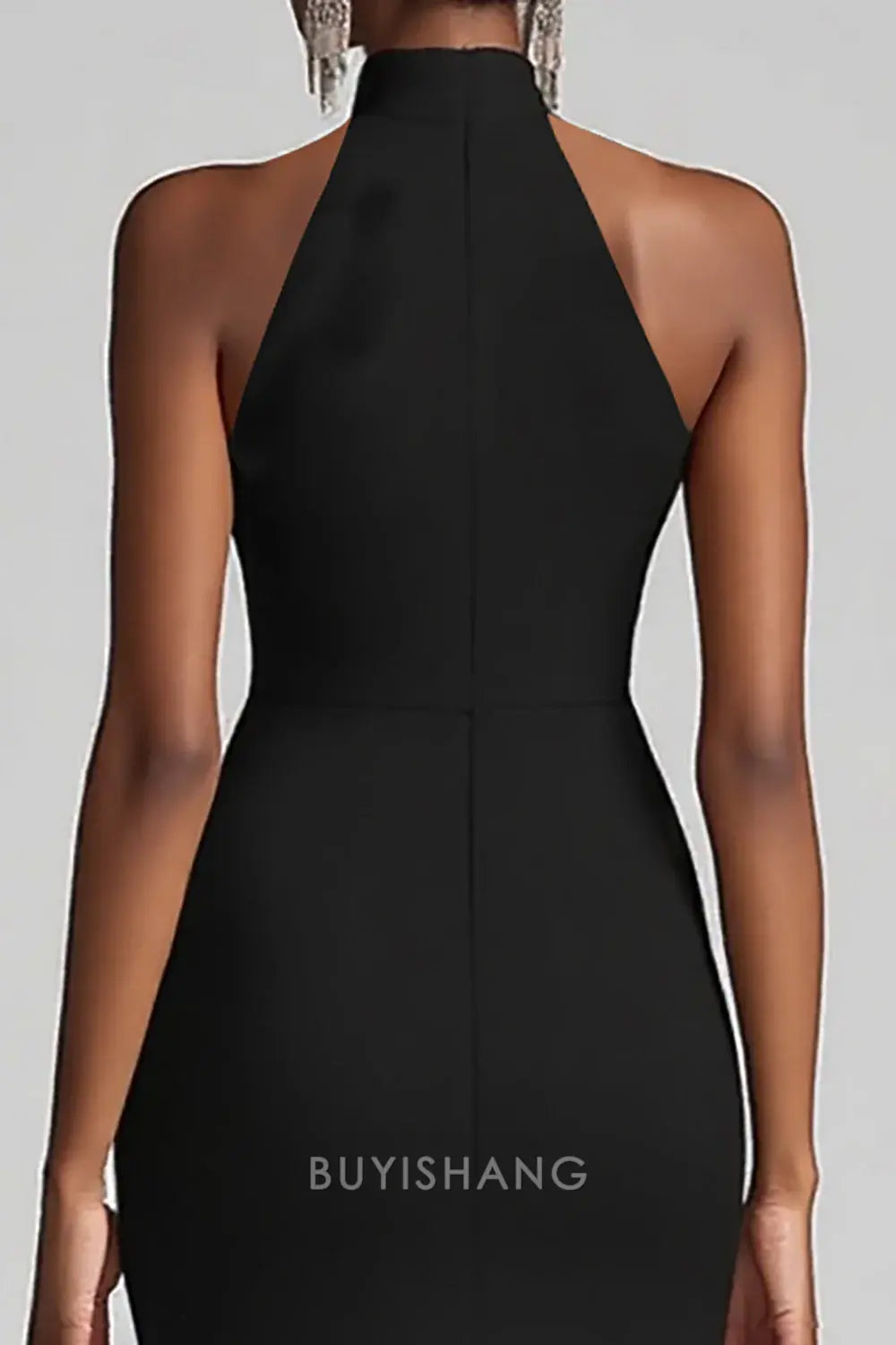 Elegant High Neck Ruffled High Slit Mermaid Floor-Length Maxi Dress ﻿Prom Dress