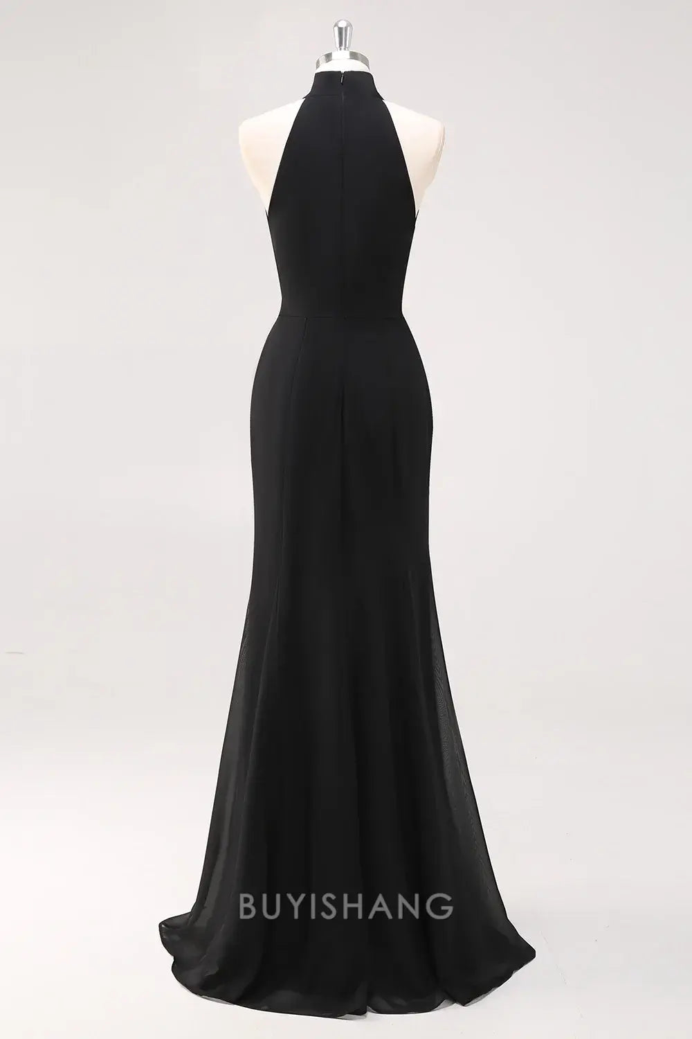 Elegant High Neck Ruffled High Slit Mermaid Floor-Length Maxi Dress ﻿Prom Dress