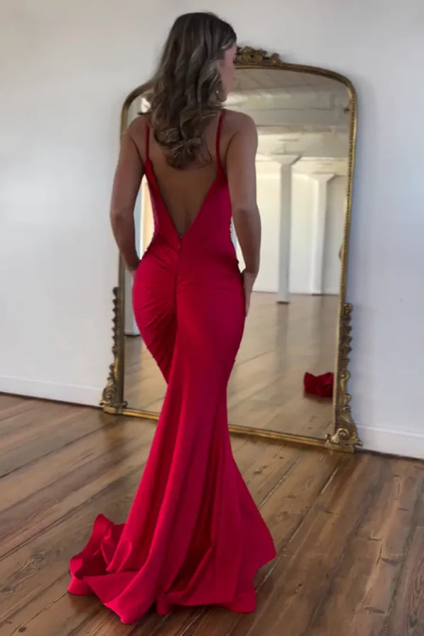 Elegant Mermaid Sweetheart Spaghetti-Strap V Back Floor-Length Prom Dresses