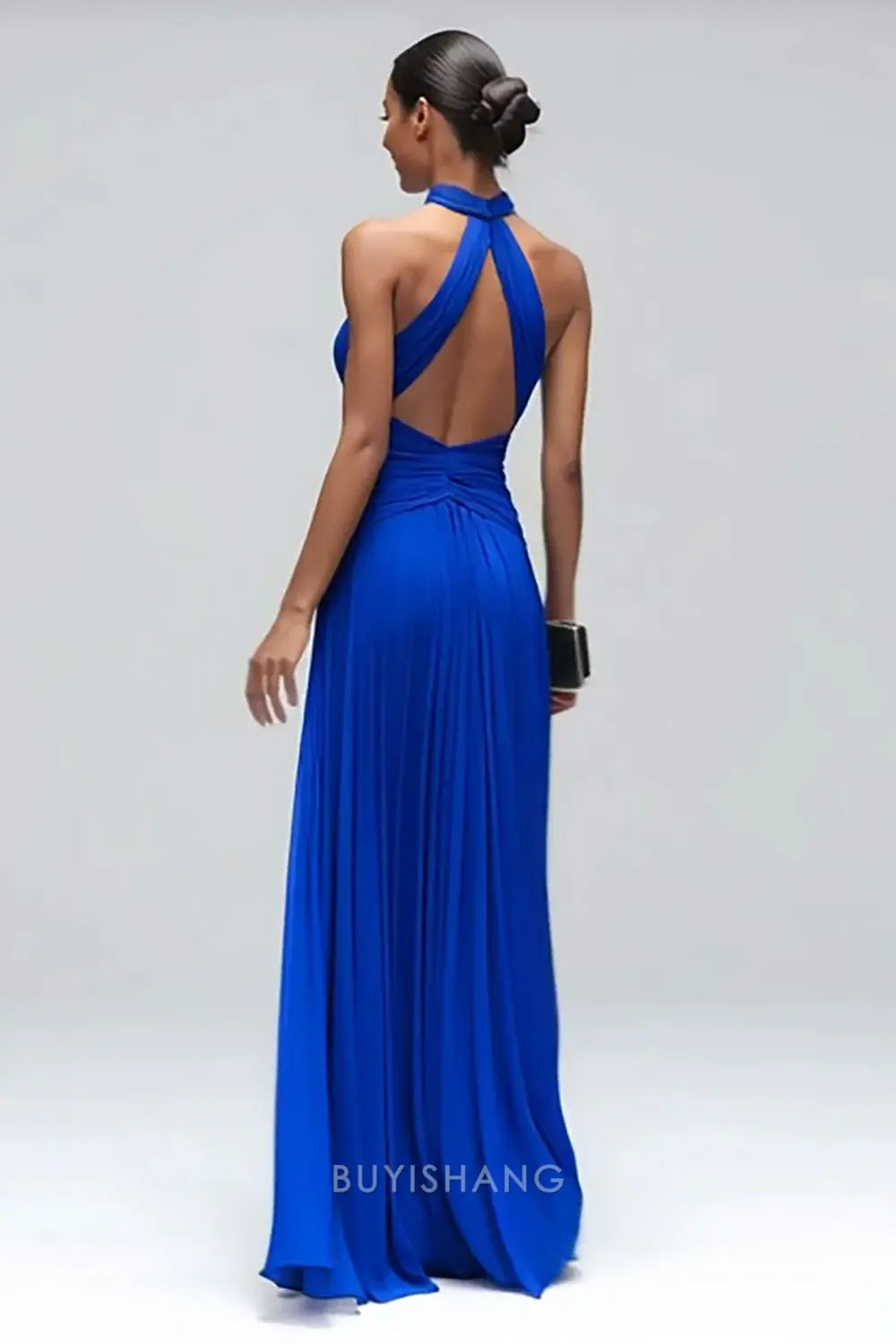 Elegant Mermaid/Trumpet Halter Neck Ruched Open-Back Maxi Dress Prom Dress