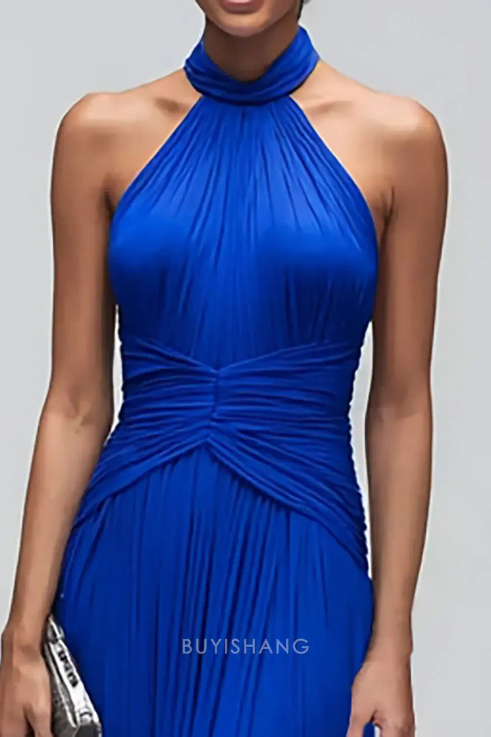 Elegant Mermaid/Trumpet Halter Neck Ruched Open-Back Maxi Dress Prom Dress