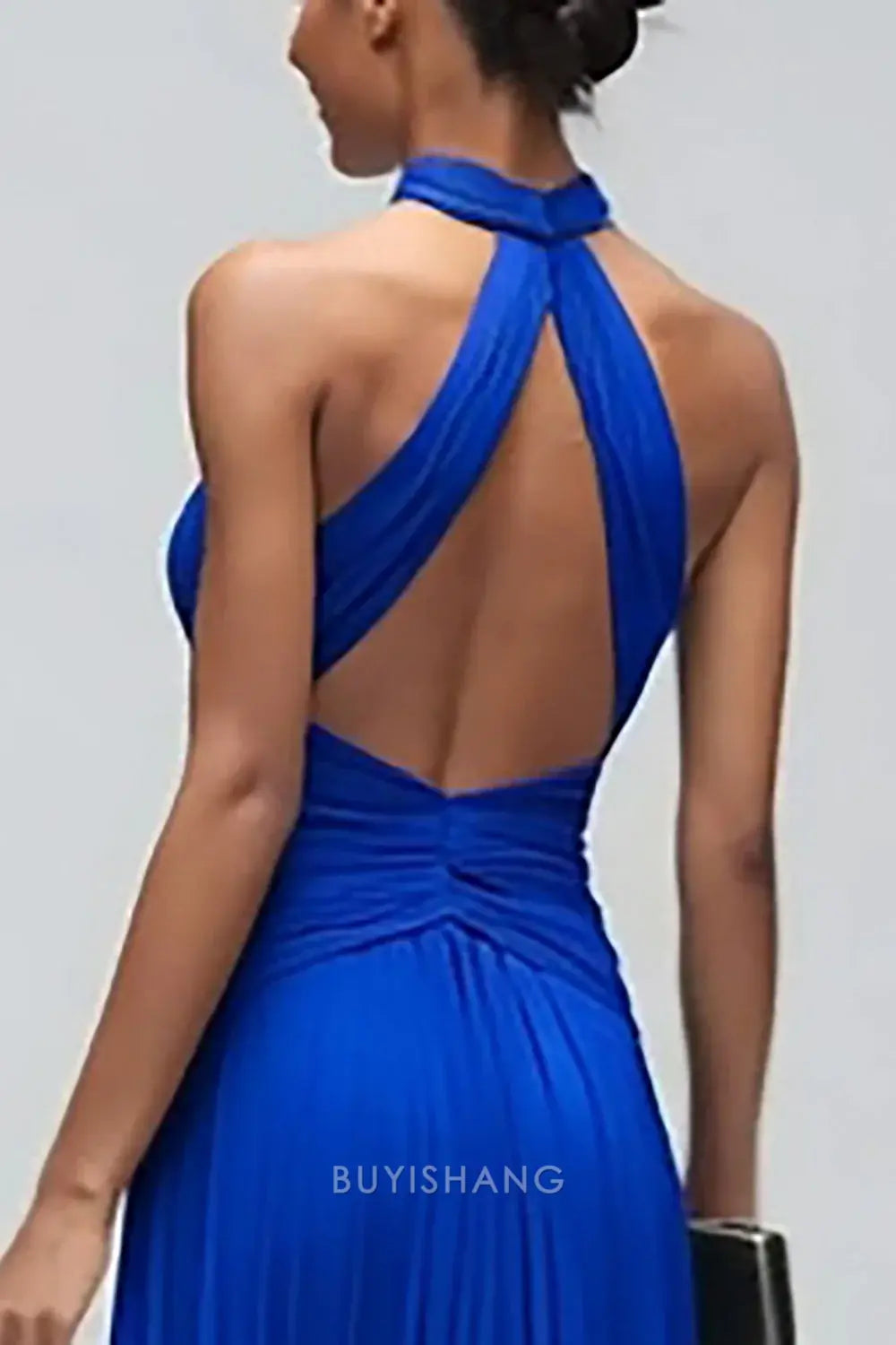 Elegant Mermaid/Trumpet Halter Neck Ruched Open-Back Maxi Dress Prom Dress