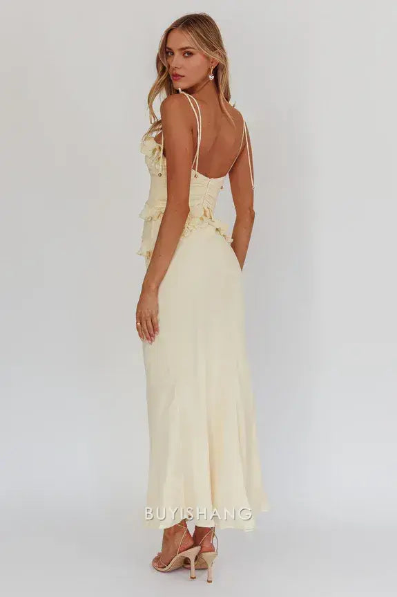 Elegant Mermaid/Trumpet Spaghetti Straps Sleeveless Open Back Ankle-Length prom dress
