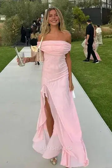 Elegant Off - Shoulder High - Slit Maxi Dress with Open Back prom dress