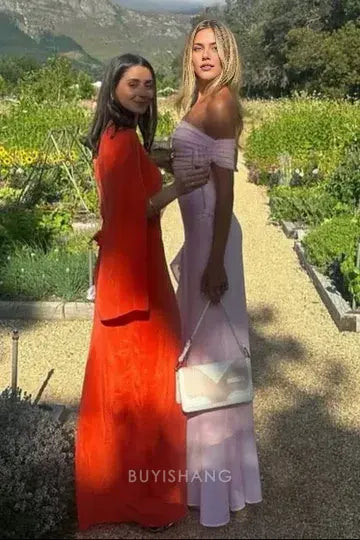 Elegant Off - Shoulder High - Slit Maxi Dress with Open Back prom dress