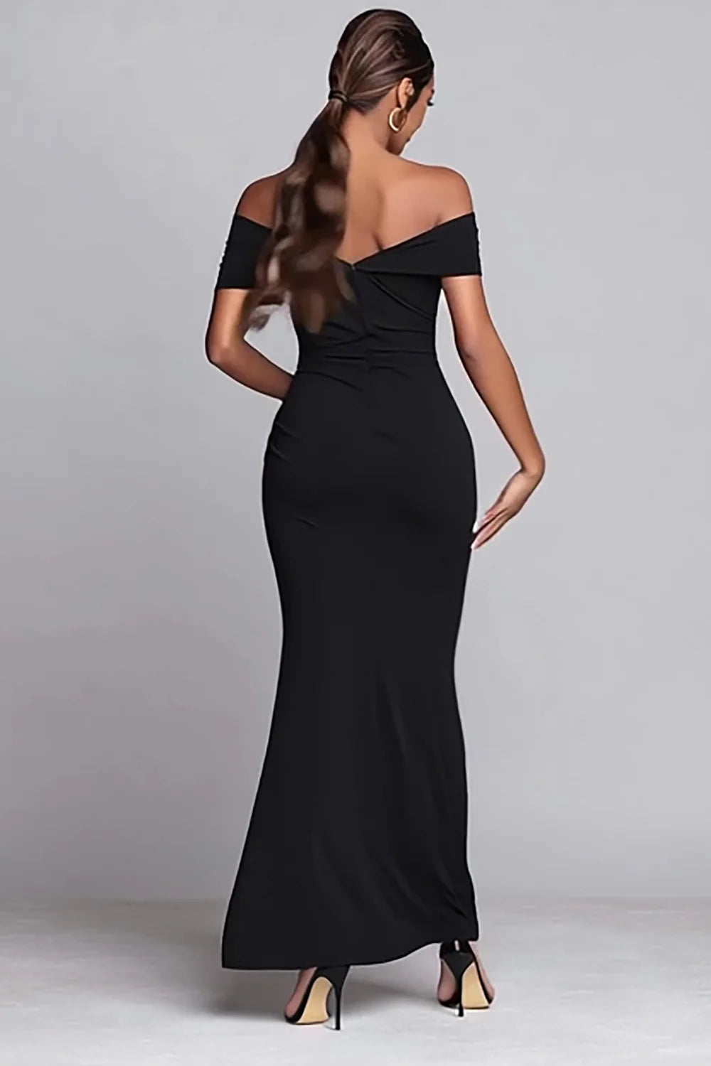 Elegant Off-the-Shoulder Ruched High-Slit Mermaid Maxi Dress Prom Dress
